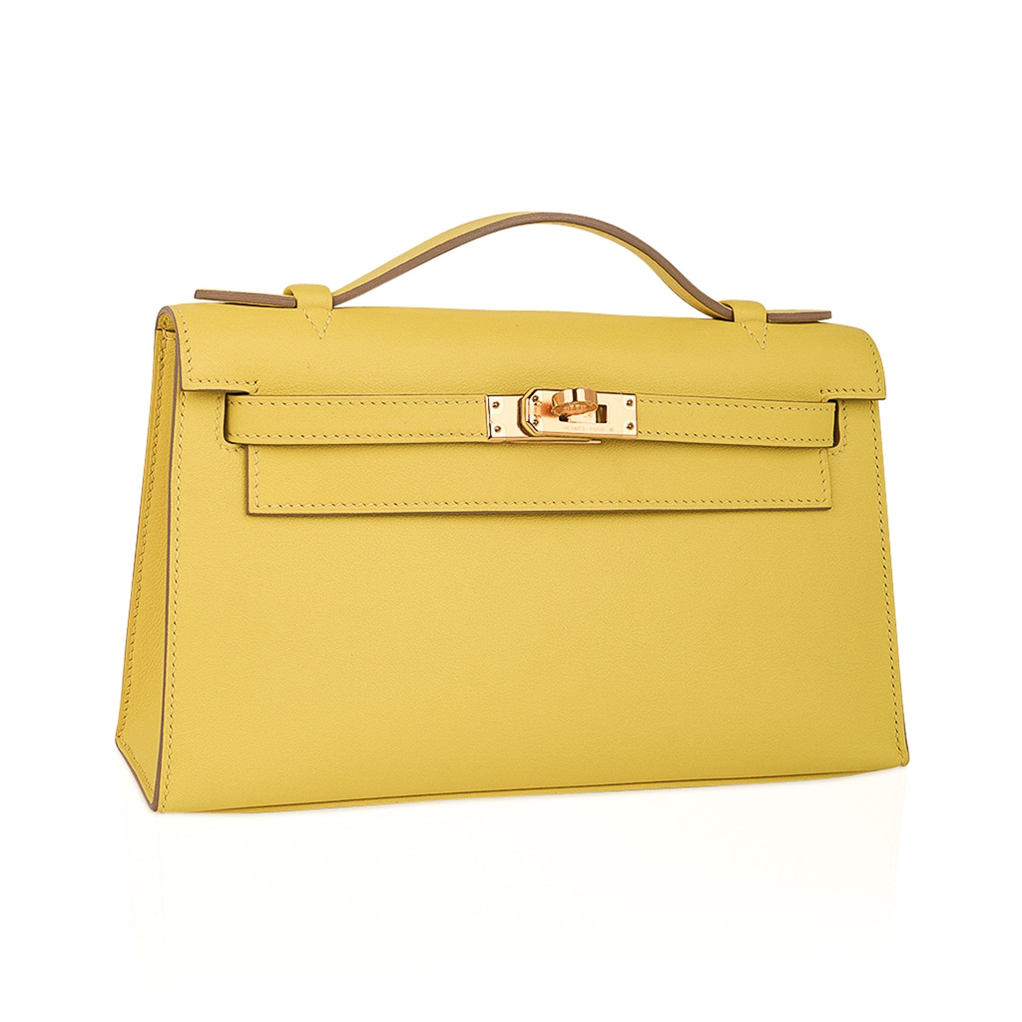 👜Kelly Pochette Bag Lime Clutch Gold Hardware Swift Leather