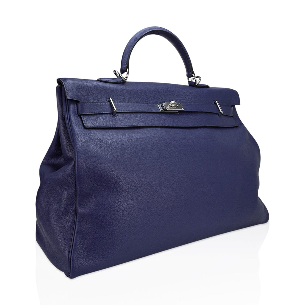 👜Kelly 50 Voyage Blue De Malte Bag Palladium Hardware Novillo Leather Limited Edition