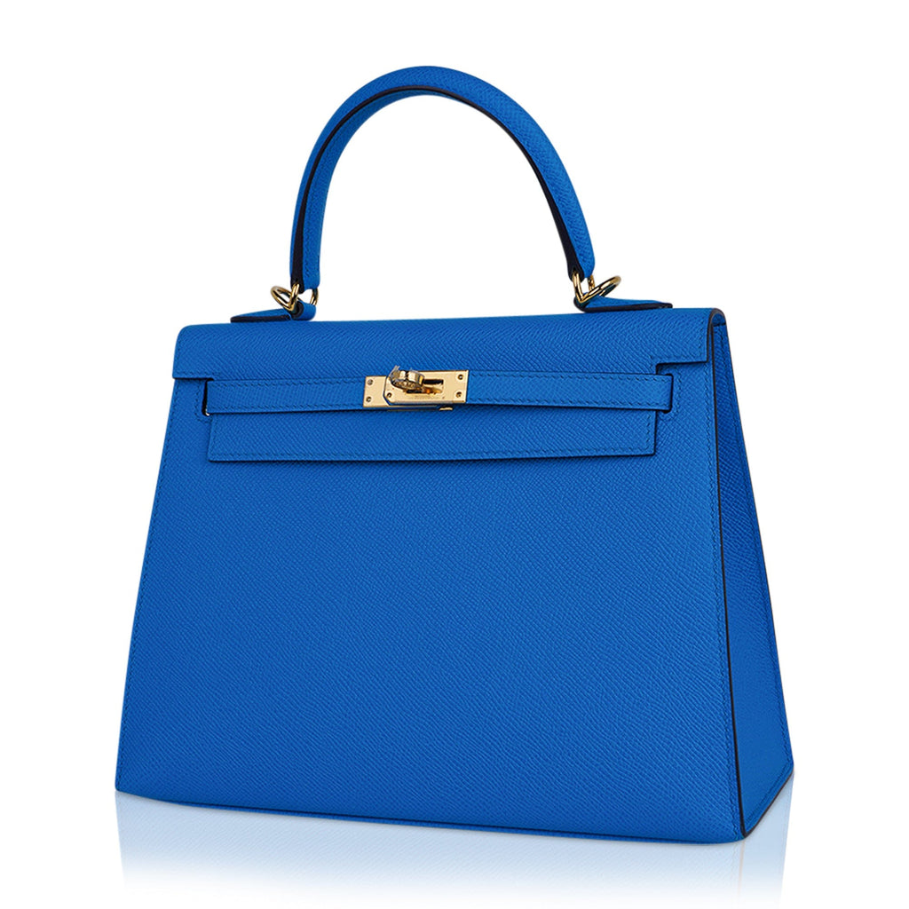 👜Kelly 25 Sellier Bag Blue Frida Epsom Leather with Gold Hardware