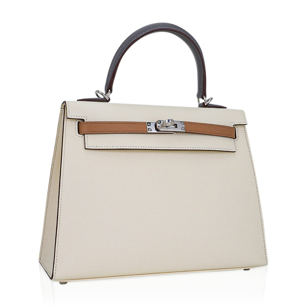 👜Kelly Sellier 25 Bag Nata Chai & Gris Meyer Epsom Leather with Palladium Hardware