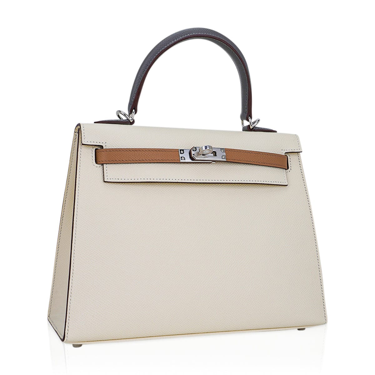 👜Kelly Sellier 25 Bag Nata Chai & Gris Meyer Epsom Leather with Palladium Hardware