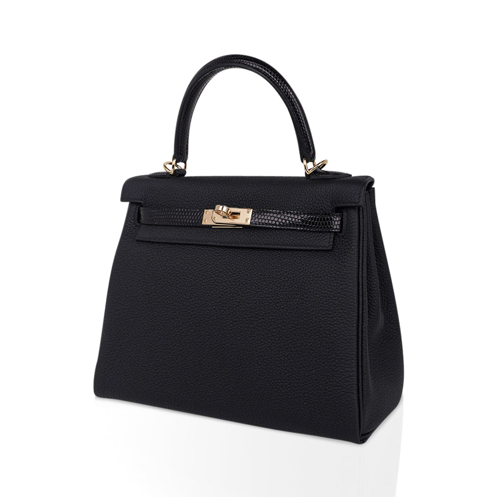 👜Kelly Touch 25 Retourne Bag Black Lizard / Togo Permabrass Hardware