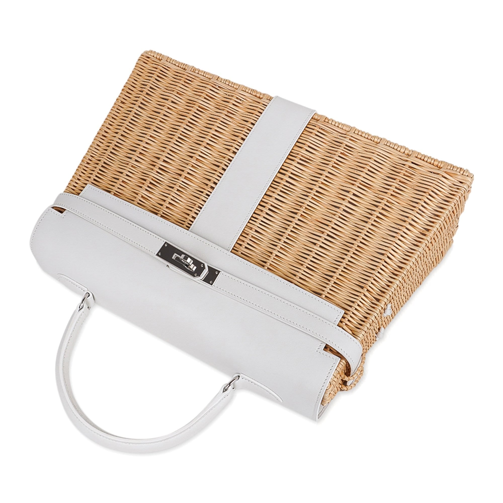 👜Kelly 35 Picnic Bag White Swift Leather / Osier (Wicker) Limited Edition