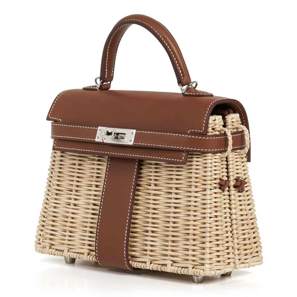 👜Mini Kelly 20 Bag Picnic Barenia & Osier