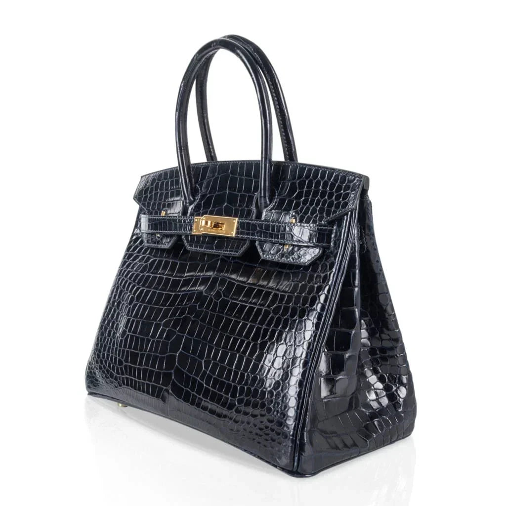 👜Birkin 30 Bag Blue Marine Porosus Crocodile Gold Hardware