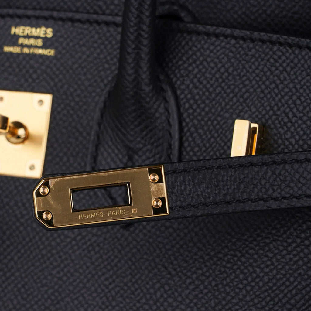 👜Birkin Sellier 25 Black Gold Hardware Epsom Leather New w/Box