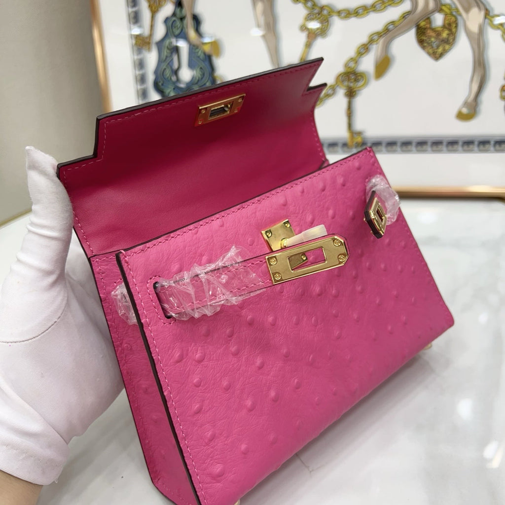 Mini Kelly II 19cm Sellier Violine Ostrich Gold Hardware Premium Women Shoulder Bag