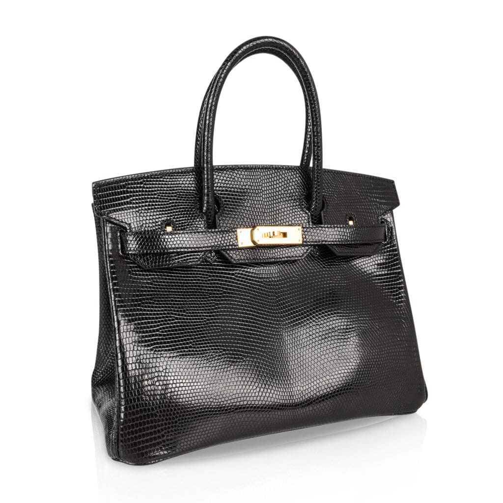 👜Birkin 30 Bag Jet Black Lizard Gold Hardware