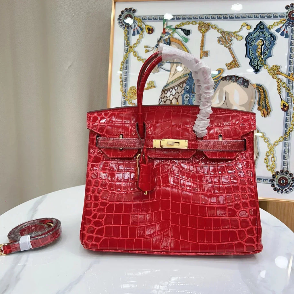 👜Birkin 30 Rouge Matte Alligator Gold Hardware