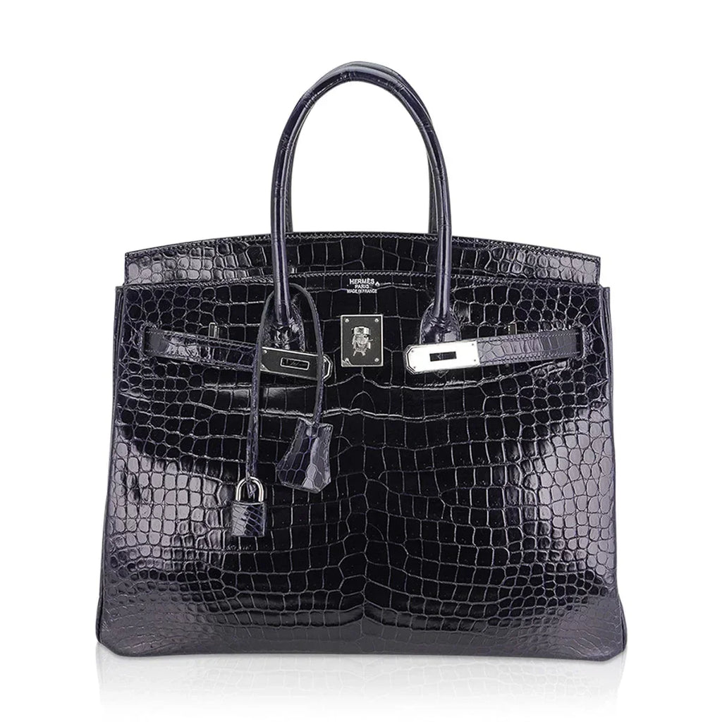 👜Birkin 35 Bag Blue Marine Porosus Crocodile with Palladium Hardware