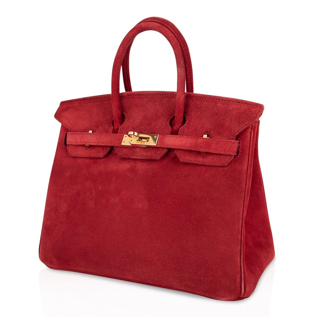 👜Birkin 25 Doblis Bag Rouge Vif Suede Gold Hardware