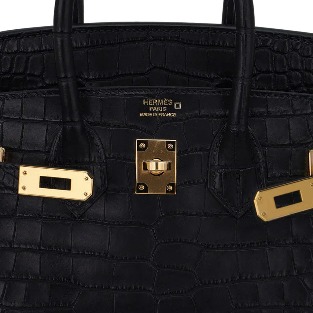 👜Birkin 25 Bag Black Matte Alligator with Gold Hardware