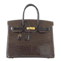 👜Birkin 35 Bag HSS Porosus Crocodile Gris Elephant / Black Gold Hdw