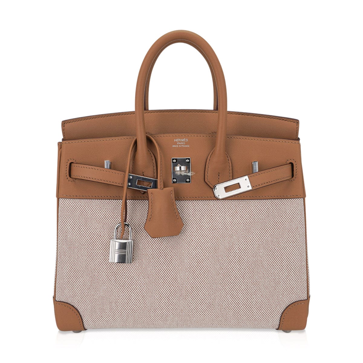 👜Limited Edition Birkin 25 Bag in Biscuit Swift Leather & Ecru Toile H with Palladium Hardware