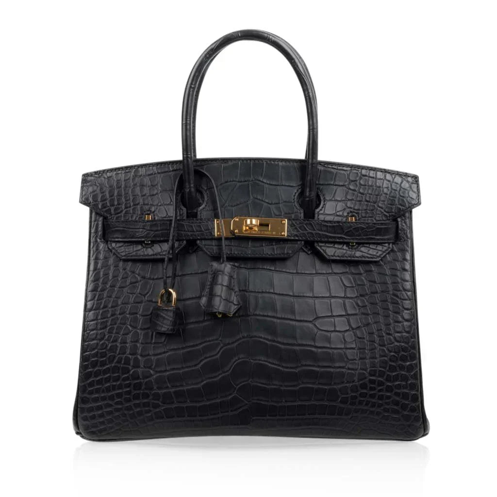 👜Birkin 30 Bag Black Matte Alligator Gold Hardware
