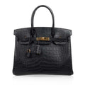 👜Birkin 30 Bag Black Matte Alligator Gold Hardware
