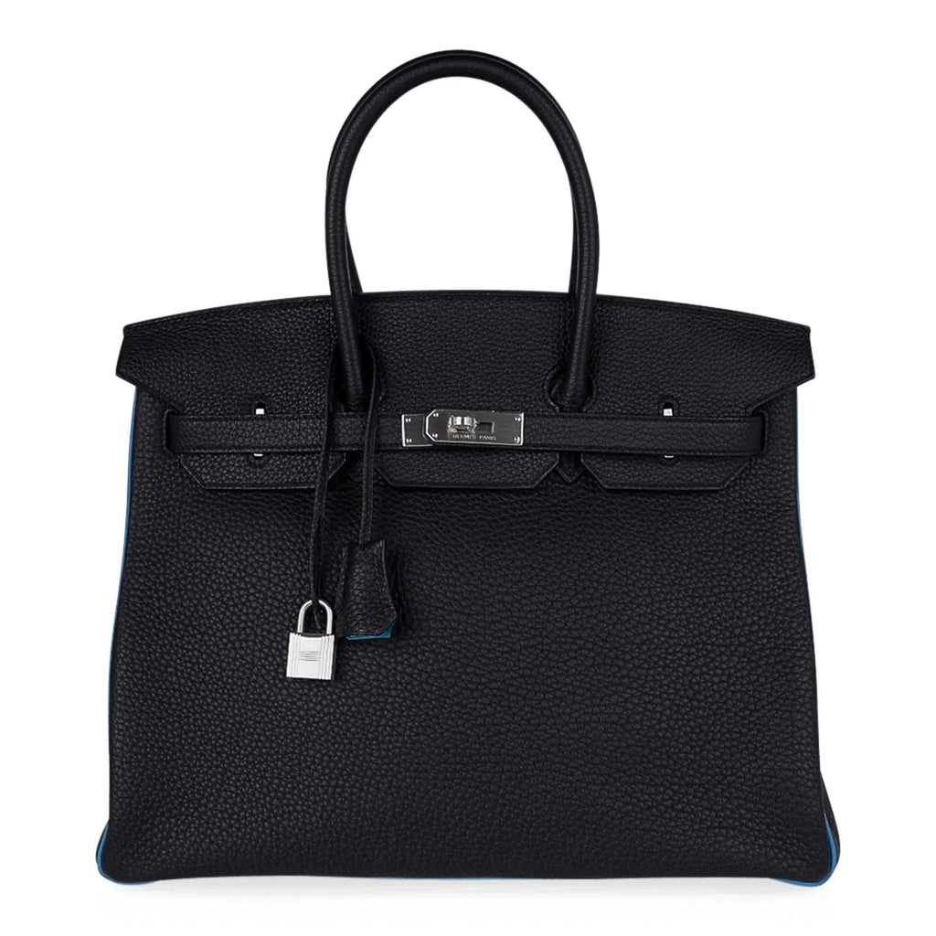 👜Special Order HSS Birkin 35 Bag Black Turquoise Togo Leather with Brushed Palladium Hardware