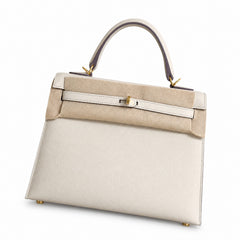 Milkshake white, gold buckle and silver buckle, Kelly 25, imported Epsom