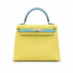 Kelly 28cm Epsom leather C9 Soufre goose egg yolk 3P BlueAtoll macaron blue top handcraft! Counter quality!