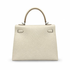 kelly25cm, i2/Nata, Epsom, sliver, all handmade‼ ️Kelly 25cm, cream white, palm print, silver buckle, high-end handmade exclusive customization‼ ️Purely hand-made nails, hand-engraved hardware, fine s
