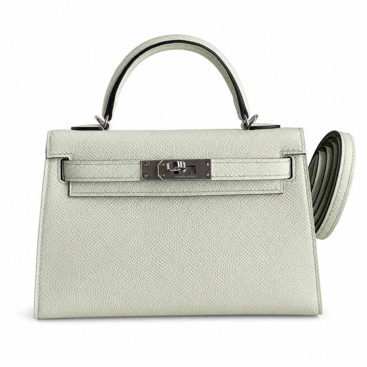 Ready stock: Fully hand-stitched 👉Second generation Mini Kelly 19cm imported Epsom leather bubble green silver buckle