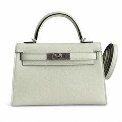Ready stock: Fully hand-stitched 👉Second generation Mini Kelly 19cm imported Epsom leather bubble green silver buckle