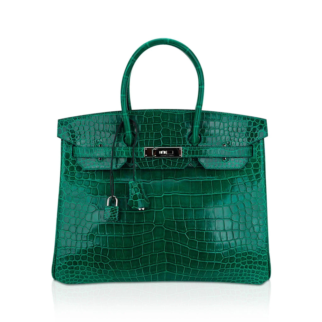 👜Birkin 35 Bag Emerald Porosus Crocodile with Palladium Hardware