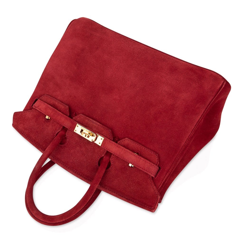 👜Birkin 25 Doblis Bag Rouge Vif Suede Gold Hardware