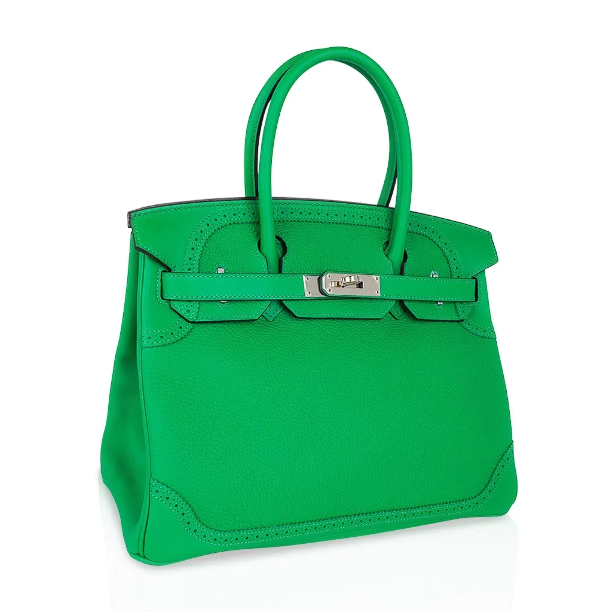 👜Birkin 30 Ghillies Limited Edition Bag Bamboo Palladium Hardware New w/Box