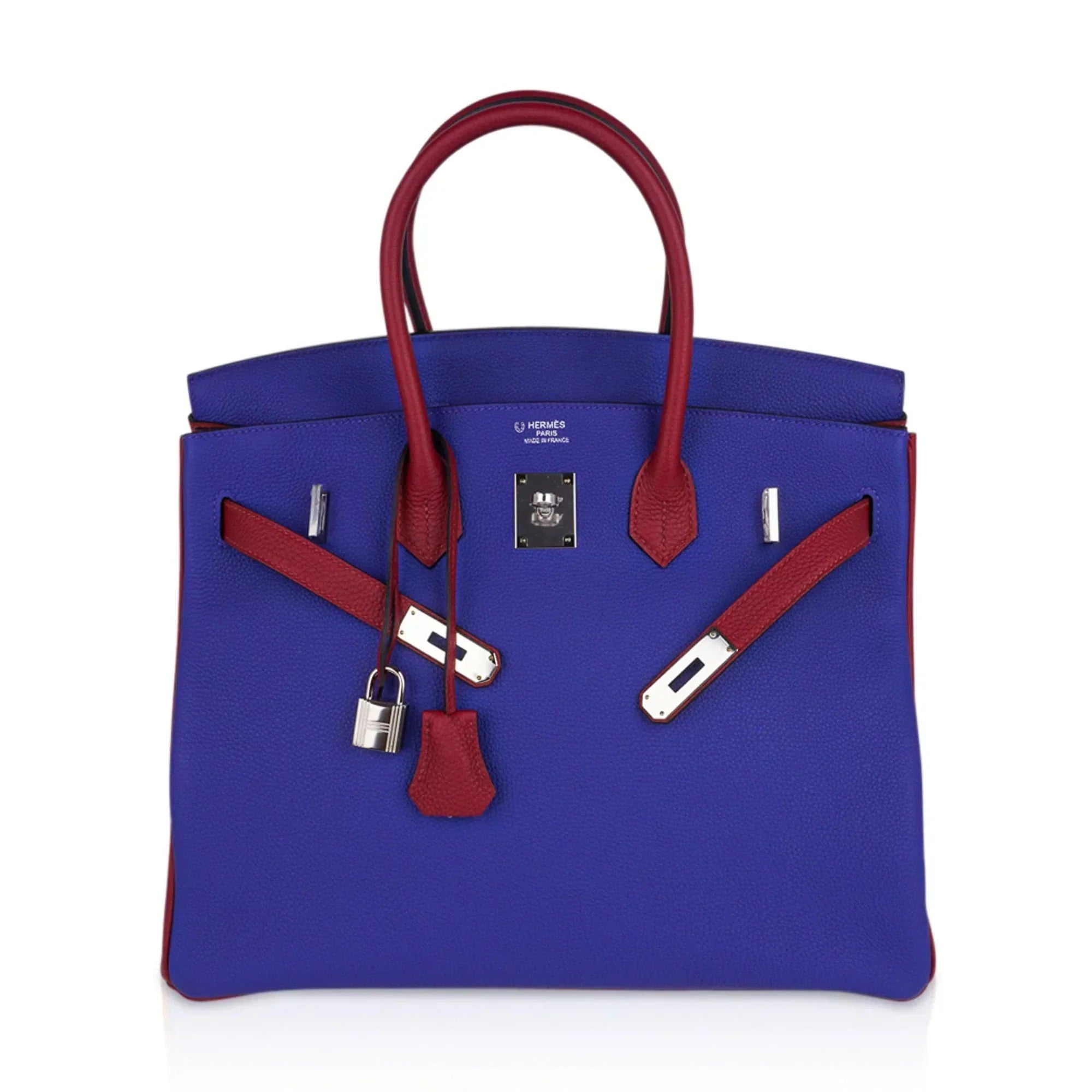 👜Special Order HSS Birkin 35 Bag Blue Electric & Rouge Granat Togo Leather with Palladium Hardware