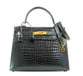 👜Kelly 28 Bag Exotic Vert Fonce Porosus Crocodile Gold