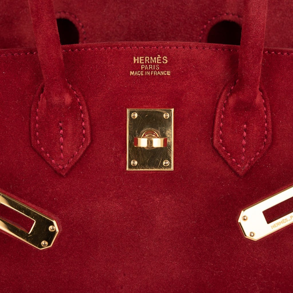 👜Birkin 25 Doblis Bag Rouge Vif Suede Gold Hardware