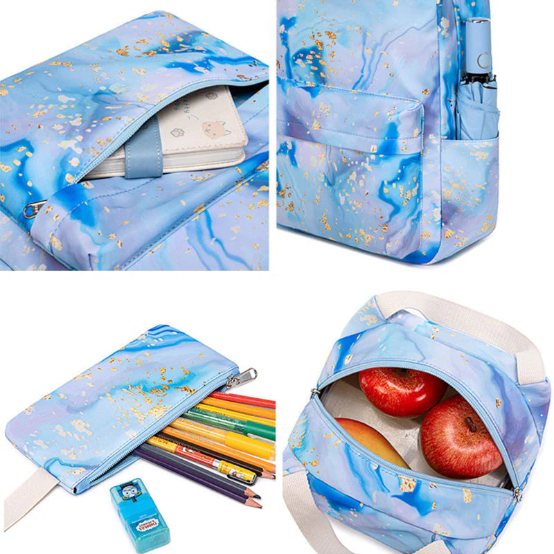 3-Piece Blue Backpack Set for Girls (Includes Backpack, Lunch Bag, and Pencil Case)
