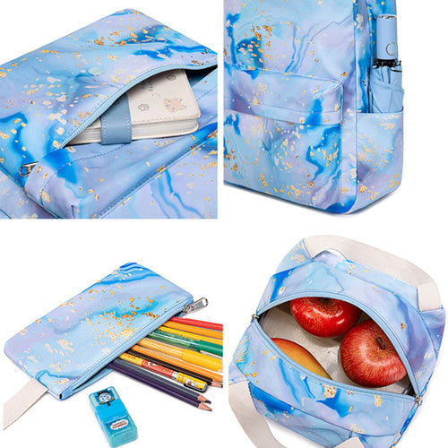 3-Piece Blue Backpack Set for Girls (Includes Backpack, Lunch Bag, and Pencil Case)