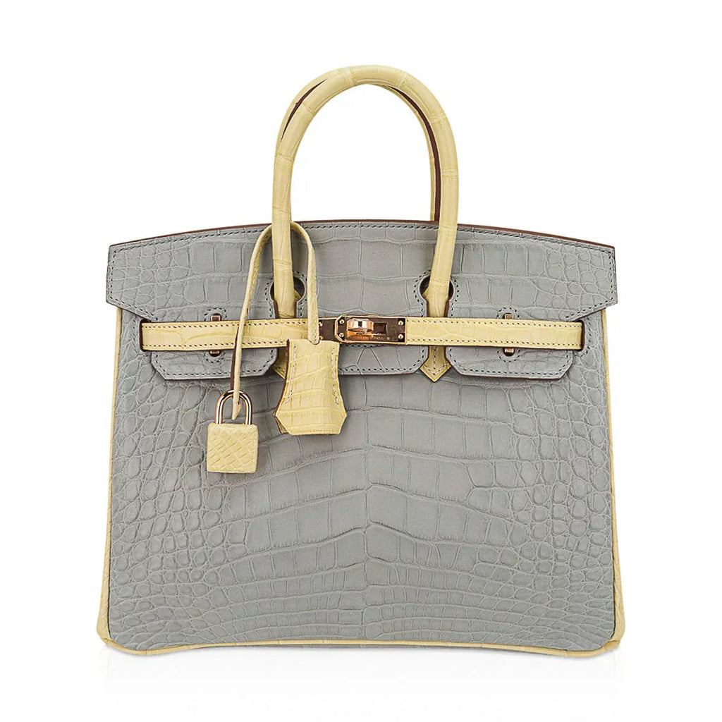 👜Special Order HSS Birkin 25 Bag Gris Perle & Vanille Matte Alligator with Rose Gold Hardware