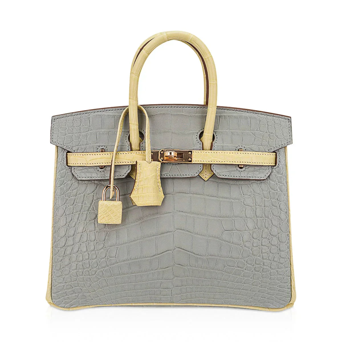 👜Special Order HSS Birkin 25 Bag Gris Perle & Vanille Matte Alligator with Rose Gold Hardware