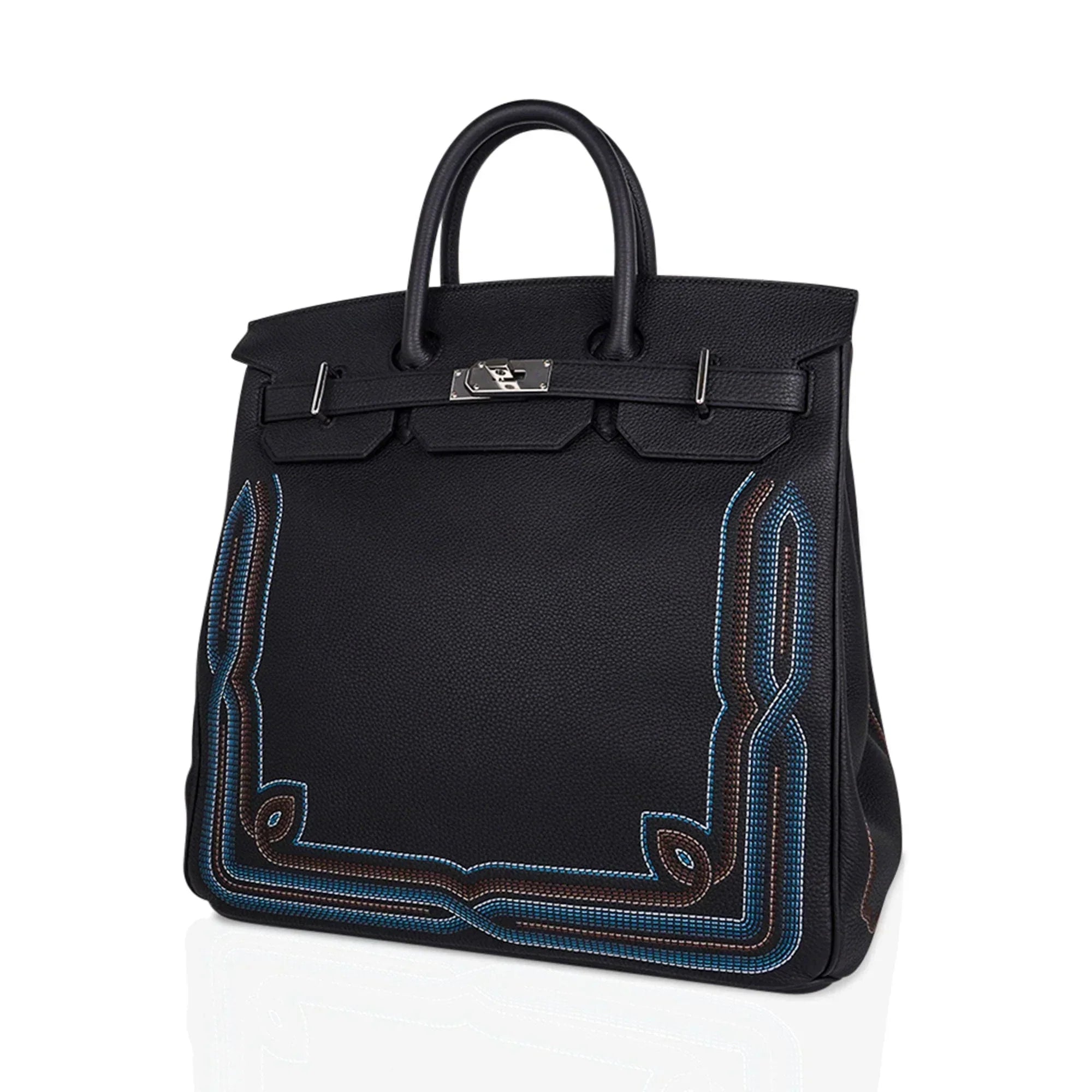 👜Limited Edition HAC Western Birkin 40 Bag Runway Embroidered Black Togo Leather with Palladium Hardware