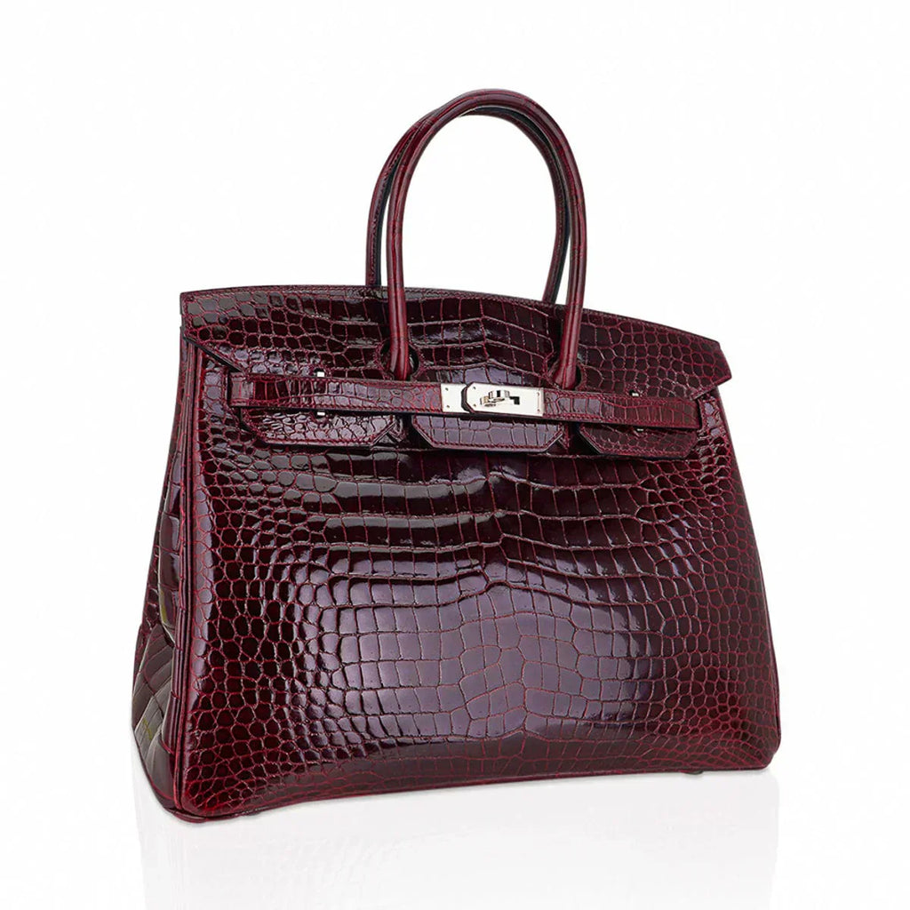 👜Birkin 35 Bag Bordeaux Porosus Crocodile with Palladium Hardware
