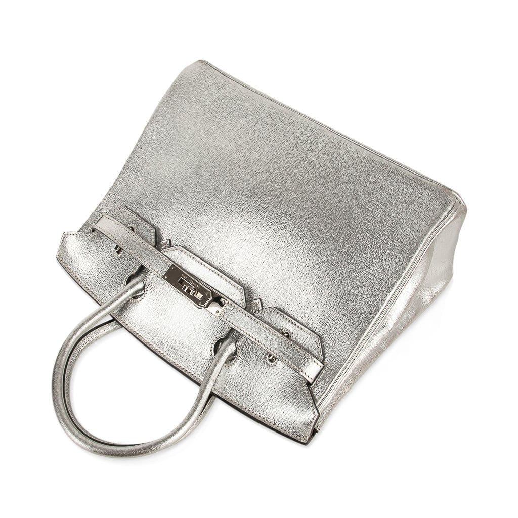 👜Limited Edition Birkin 30 Bag Silver Metallic Chevre Leather with Palladium Hardware