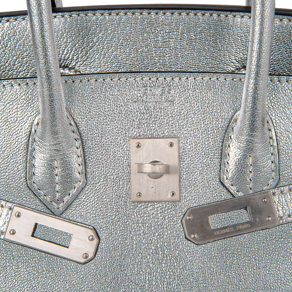 👜Birkin 25 Bag Metallic Silver Chevre with Brushed Palladium Hardware