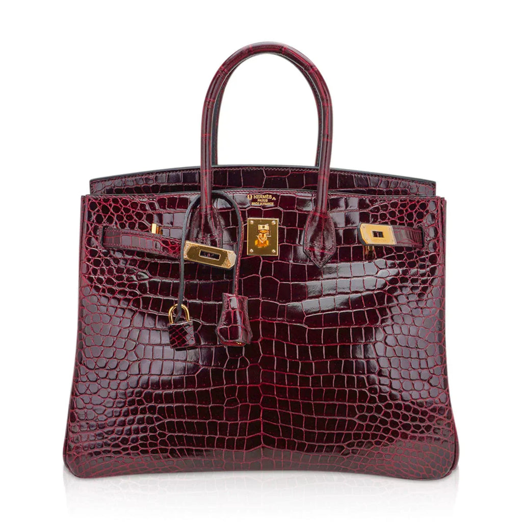 👜Birkin 35 Bag Bordeaux Porosus Crocodile with Gold Hardware