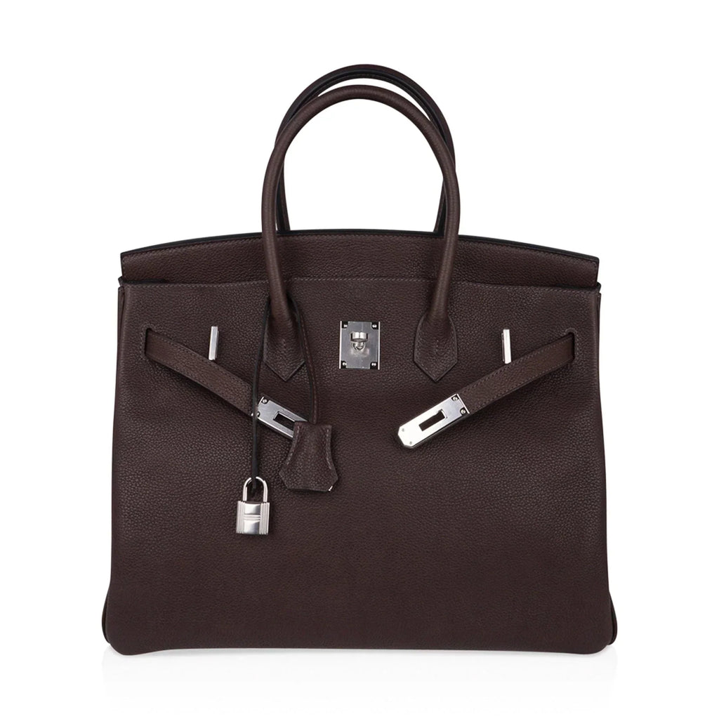 👜Birkin 35 Bag Ebene Barenia Faubourg Leather with Palladium Hardware