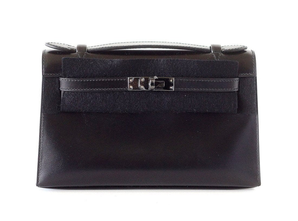 👜Kelly Pochette Clutch Bag Limited Edition So Black Box Leather Very Rare