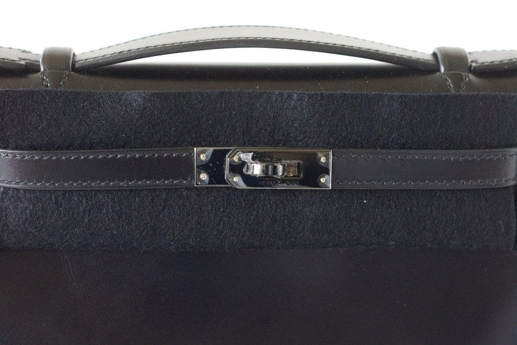 👜Kelly Pochette Clutch Bag Limited Edition So Black Box Leather Very Rare