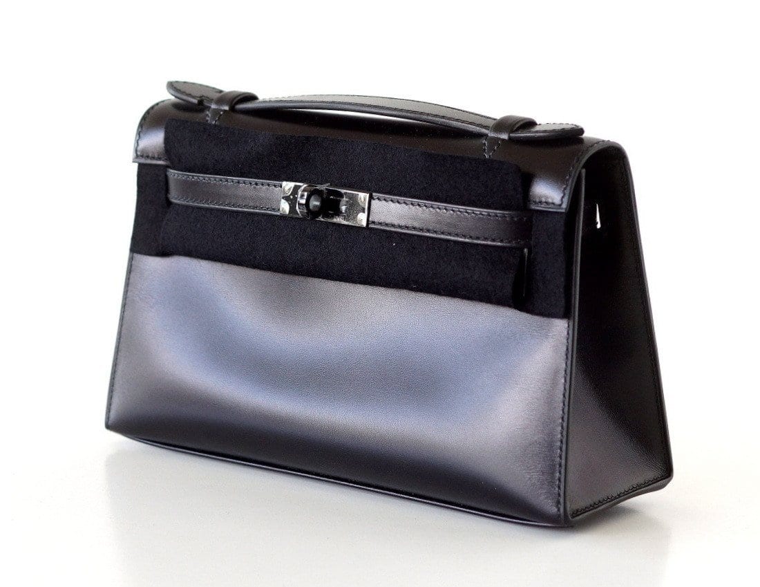 👜Kelly Pochette Clutch Bag Limited Edition So Black Box Leather Very Rare