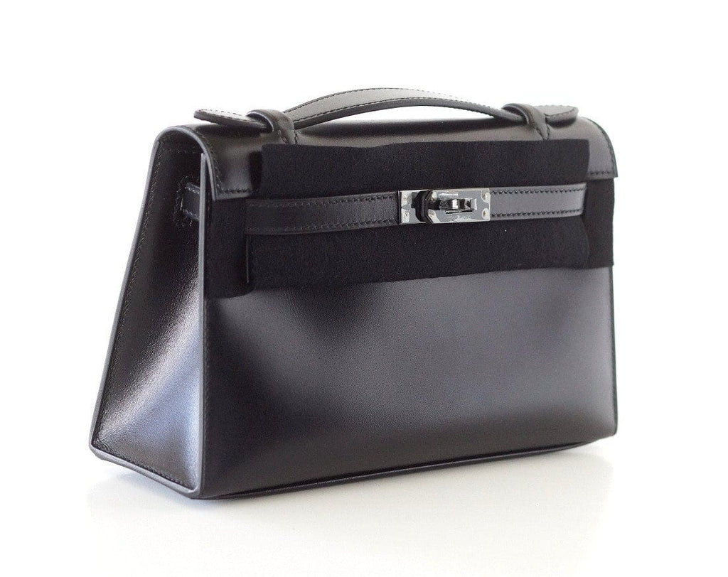 👜Kelly Pochette Clutch Bag Limited Edition So Black Box Leather Very Rare