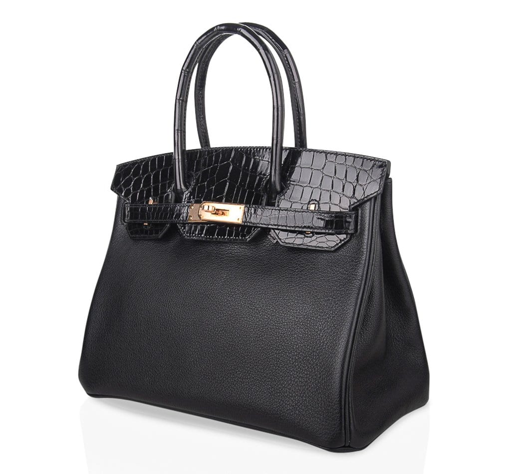 👜Birkin 30 Touch Bag Black Crocodile / Black Leather Rose Gold Hardware