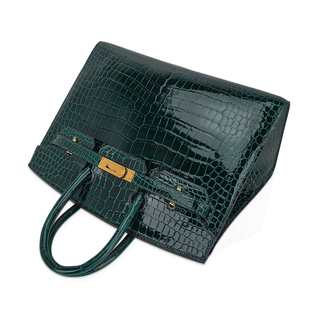 👜Birkin 25 Bag Sellier Vert Fonce Porosus Crocodile Bag with Gold Hardware