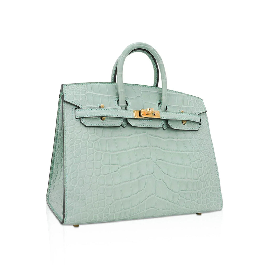 👜Limited Edition Birkin 20 Sellier Bag Vert D’Eau Matte Alligator with Gold Hardware