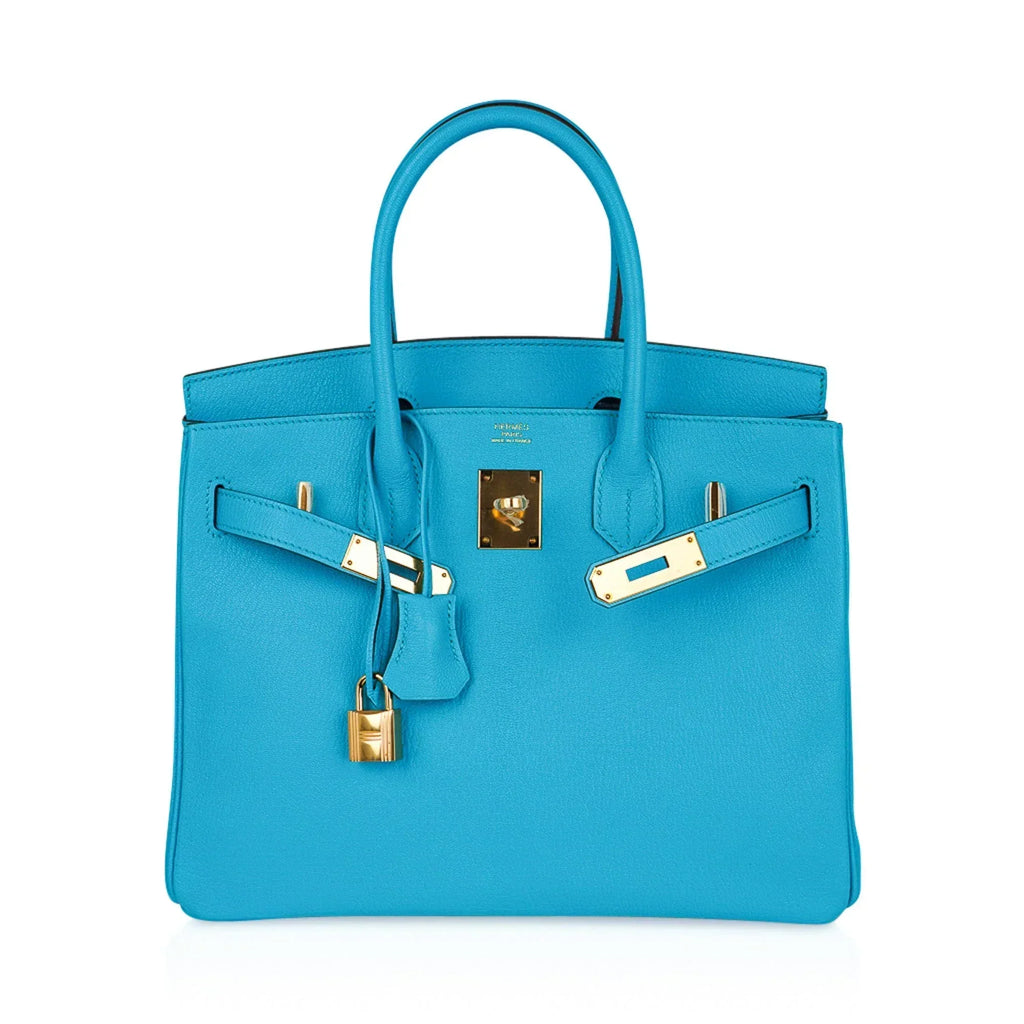 👜Birkin 30 Bleu Aztec Bag Chevre Leather with Gold Hardware